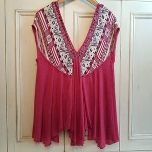 Free People Deep V Deep Red Boho Top Small